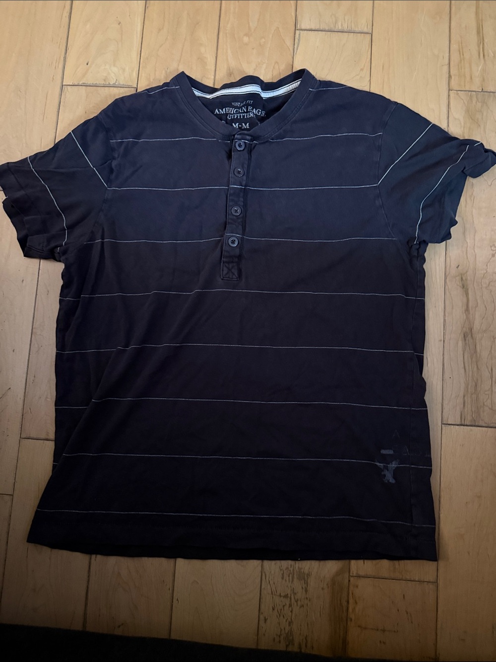 American Eagle Outfitters Men's Slim Henley black with Thin White Stripes